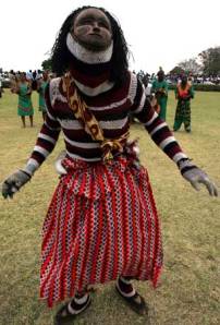 A dancer in Zambia in a ritual performance
